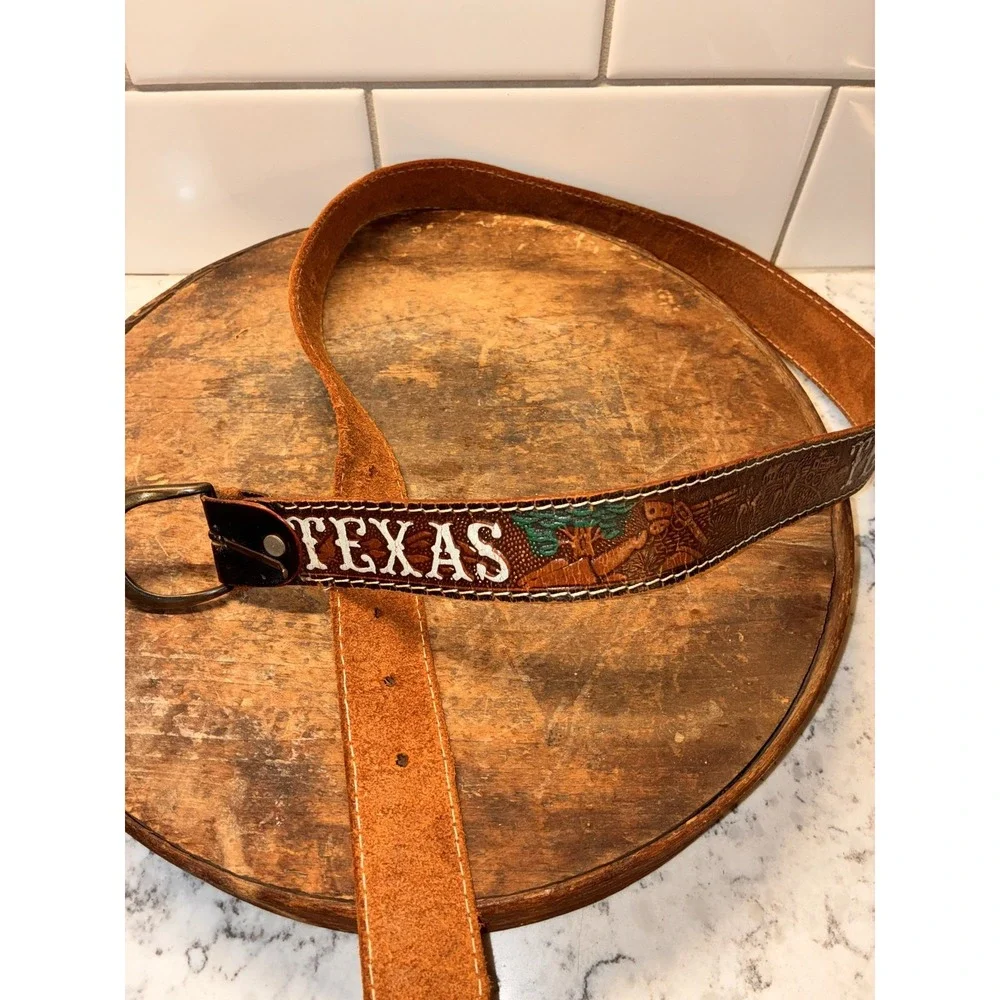 Leather Western Belt TEXAS‎ Cowboy Cowgirl Brown Strap Buckle